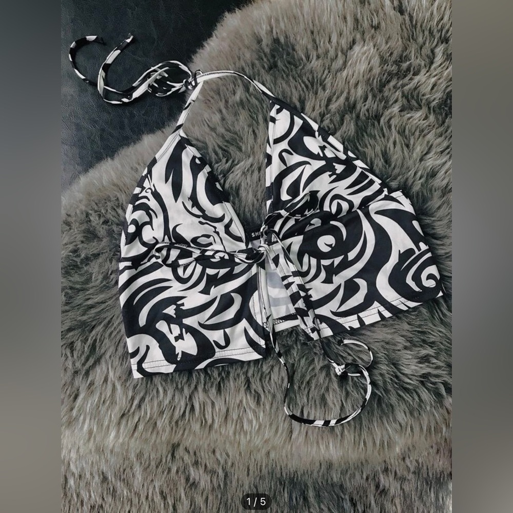 Tie Front Allover Print Halter Crop top